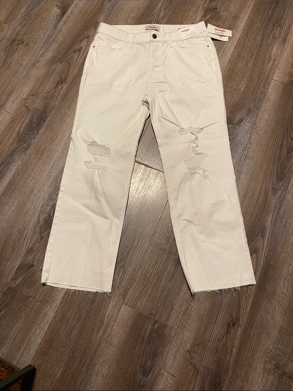 Wrangler White Distressed Straight-Leg Chinos